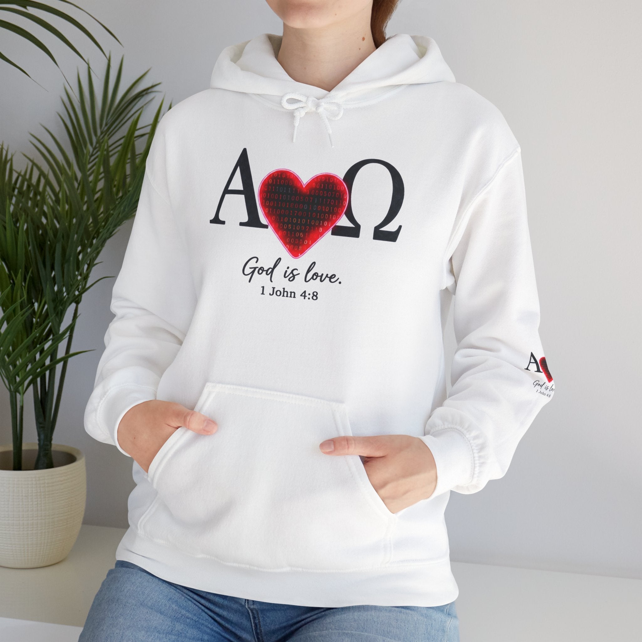 Romaneum Alpha Omega Heart Hoodie | God is Love 1 John 4:8 Christian Hoodie