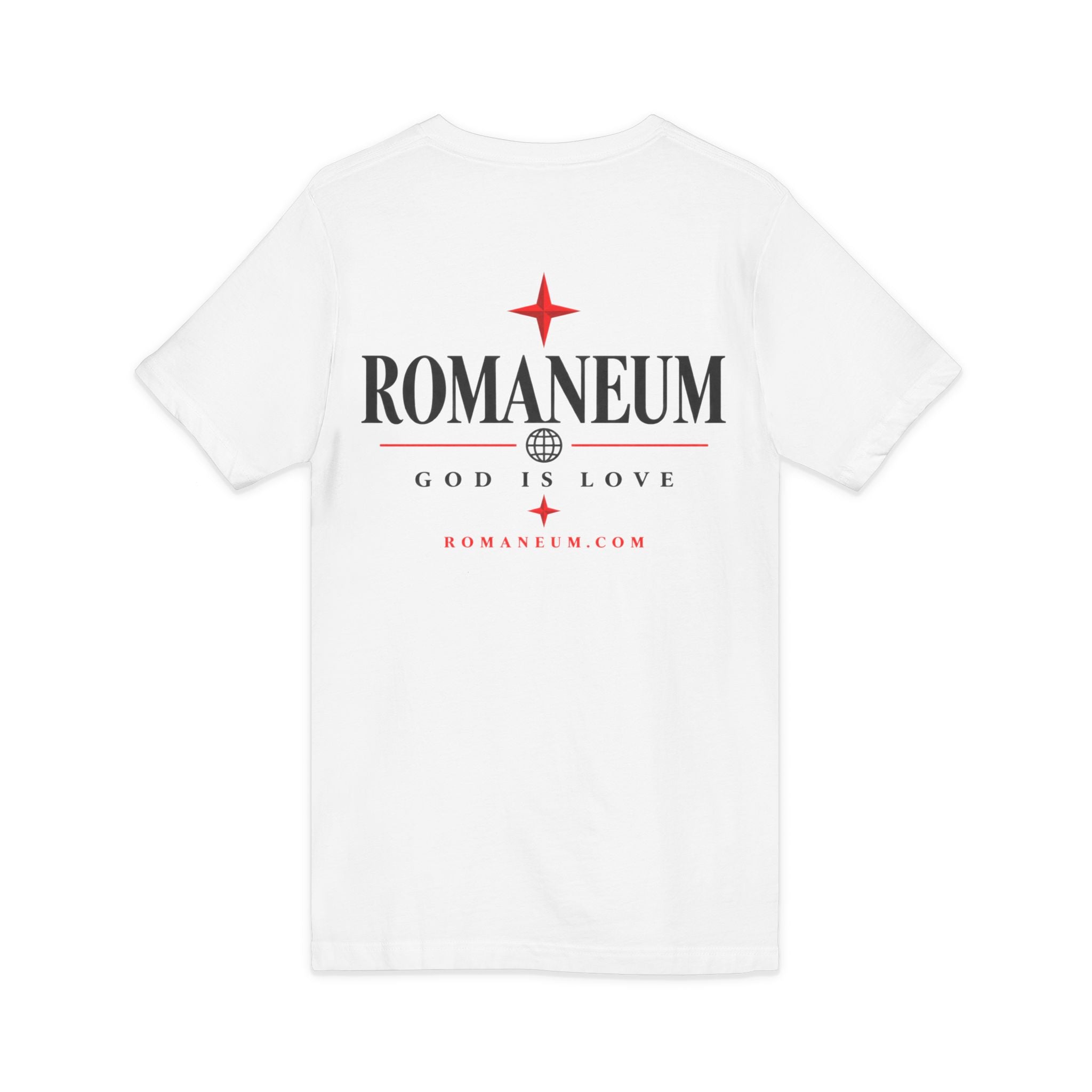 Romaneum "Amor/Roma" V-Neck Tee — God Is Love Christian Graphic Shirt