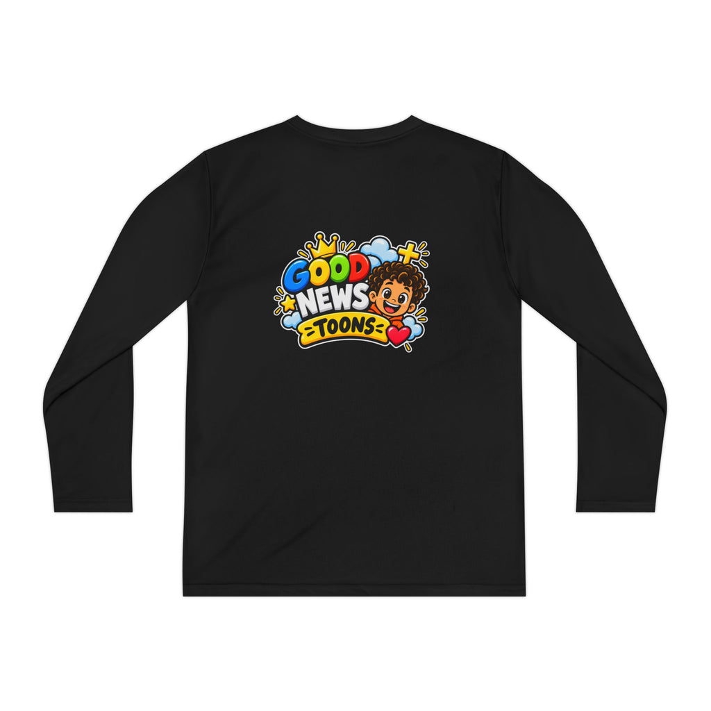 Faith Over Fear Youth Long Sleeve Tee — Good News Toons Graphic
