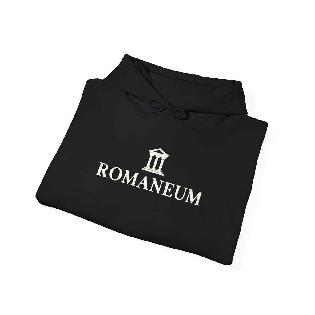 Romaneum Logo Hoodie – Classic Black Pullover with Roman Temple Design