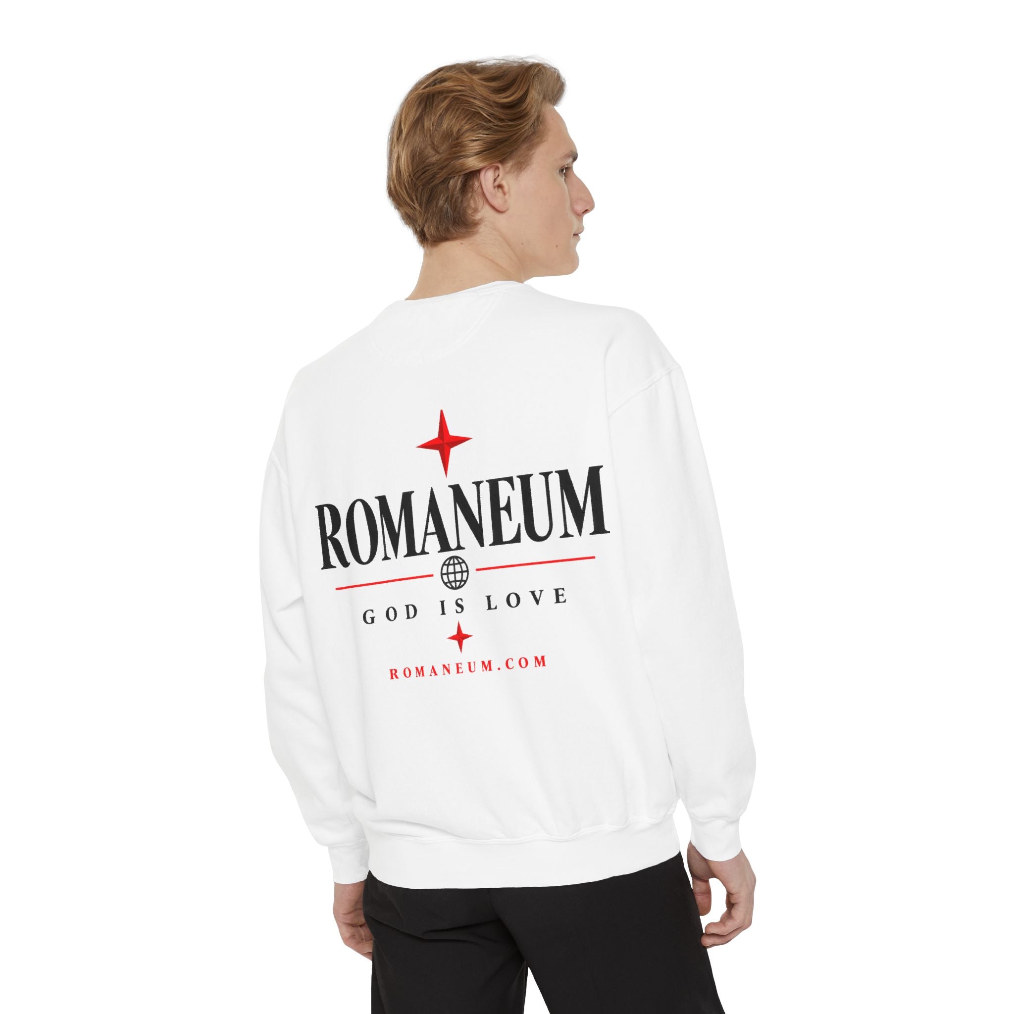 Romaneum Amor Crewneck Sweatshirt — "Amor Roma" Christian Graphic Sweatshirt