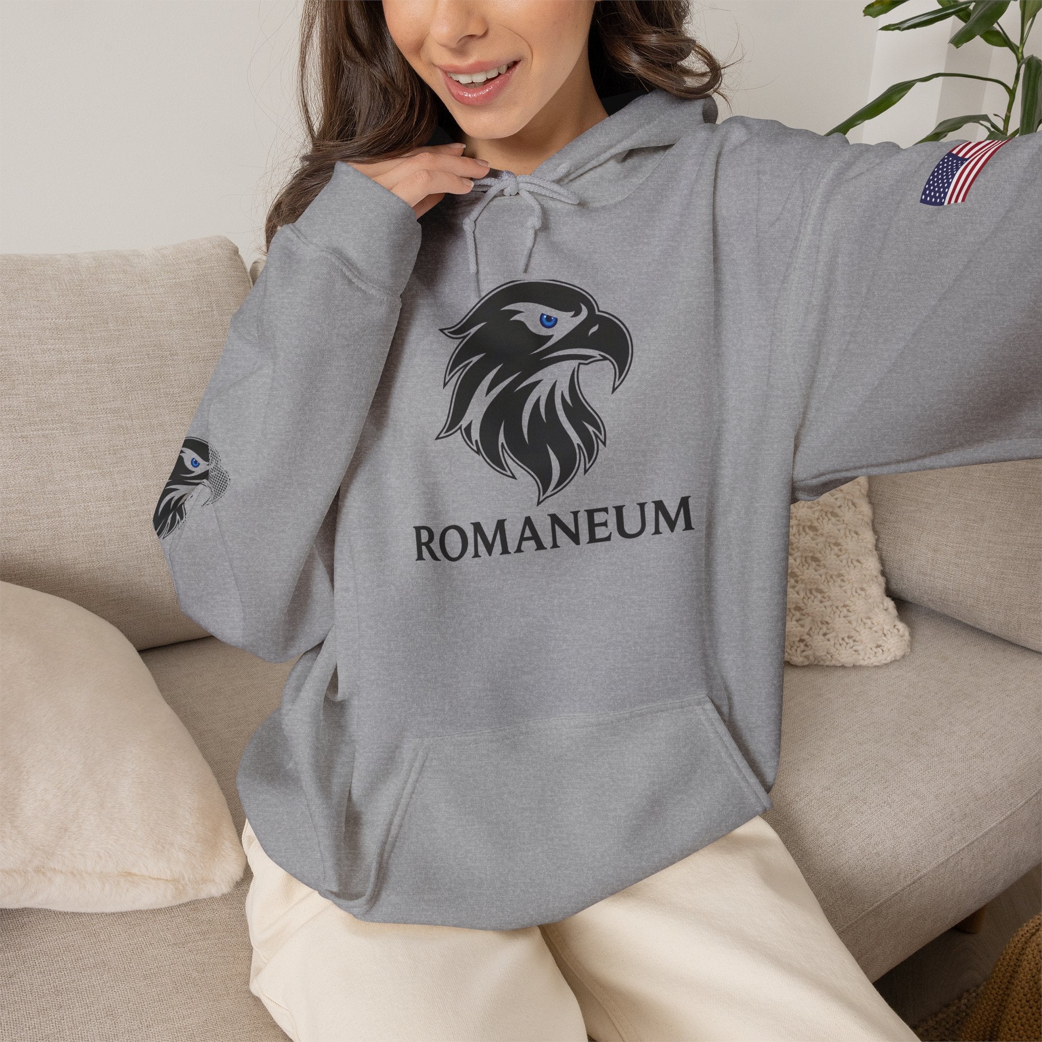 Romaneum Eagle Logo Hoodie | Romaneum School Crest, Patriotic Sleeve Design