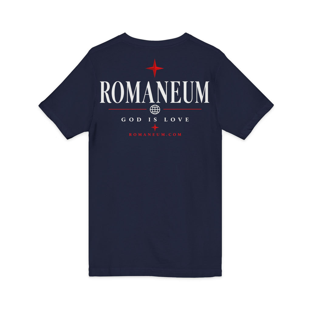 Romaneum "Amor/Roma" V-Neck Tee — God Is Love Christian Graphic Shirt