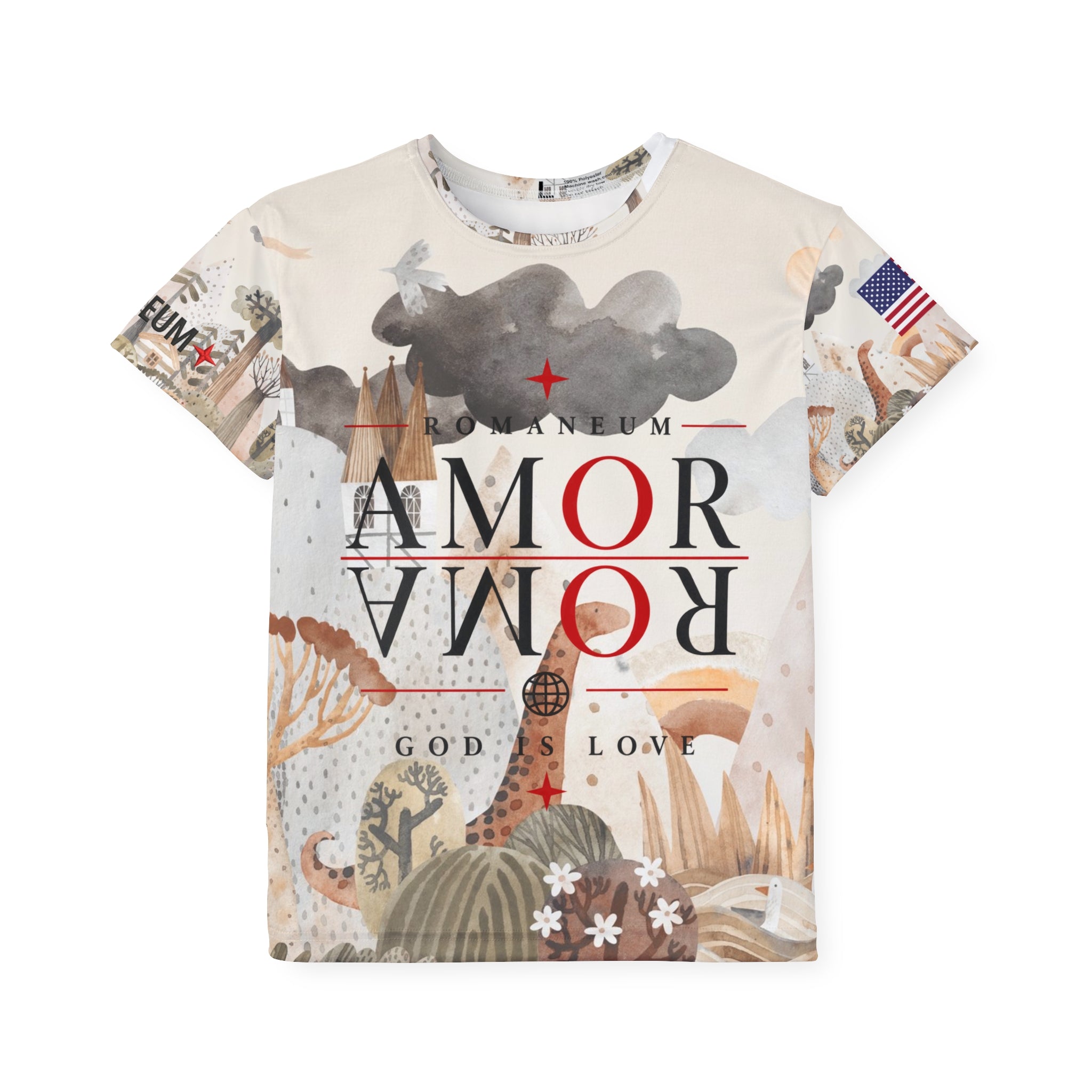 Kids All-Over Print Jersey — 'Amor Roma / God Is Love' Romaneum Sports Tee
