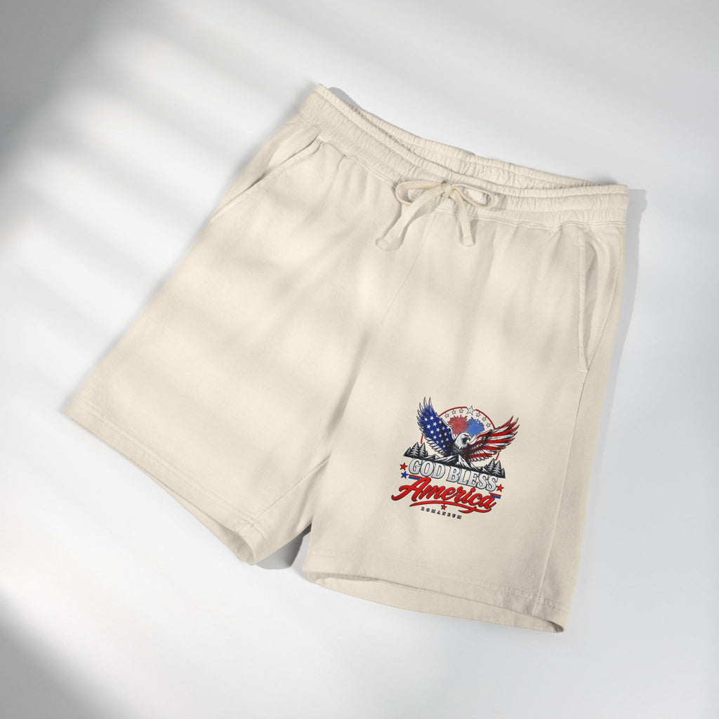 Patriotic Eagle Sweat Shorts — 'Land of the Free' Graphic Cotton Fleece Shorts