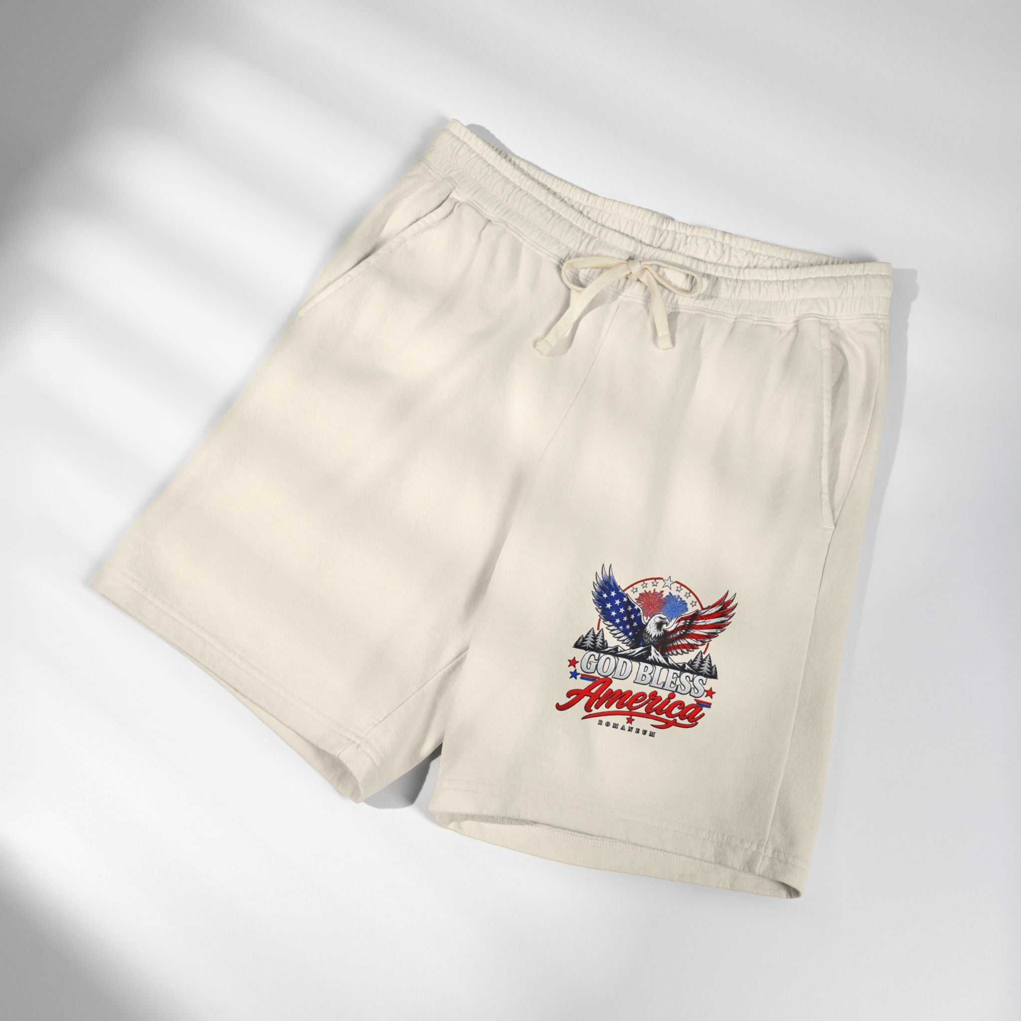 Patriotic Eagle Sweat Shorts — 'Land of the Free' Graphic Cotton Fleece Shorts