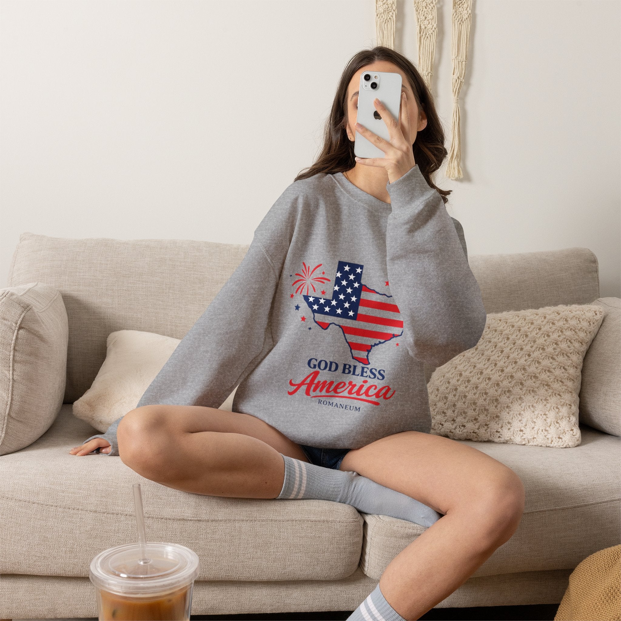 Romaneum God Bless America Flag Heart sweatshirt | Patriotic 4th of July crewneck