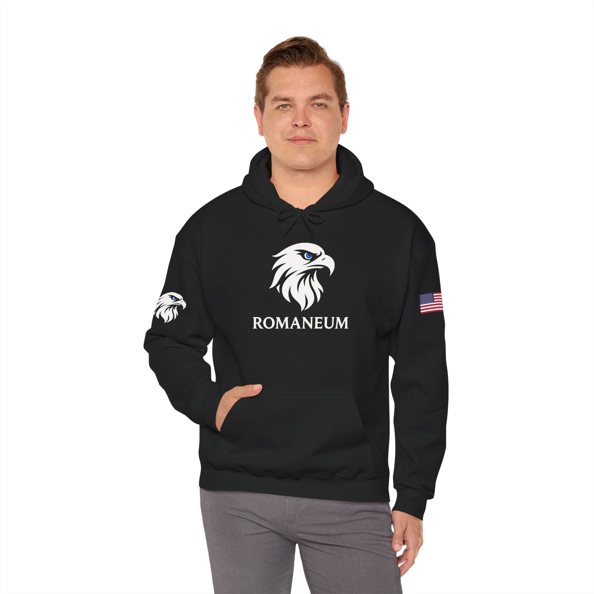 Romaneum Eagle Logo Hoodie | Romaneum School Crest, Patriotic Sleeve Design