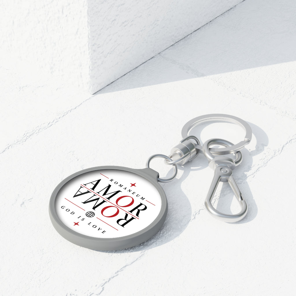 Amor Romae Keyring Tag — "AMOR/ROMA" God Is Love Round Keychain