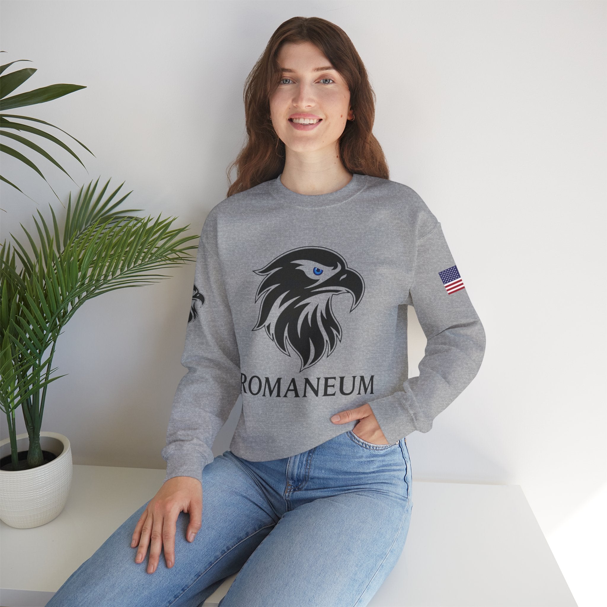Romaneum eagle crest Crewneck sweatshirt | Romaneum logo, American flag sleeve