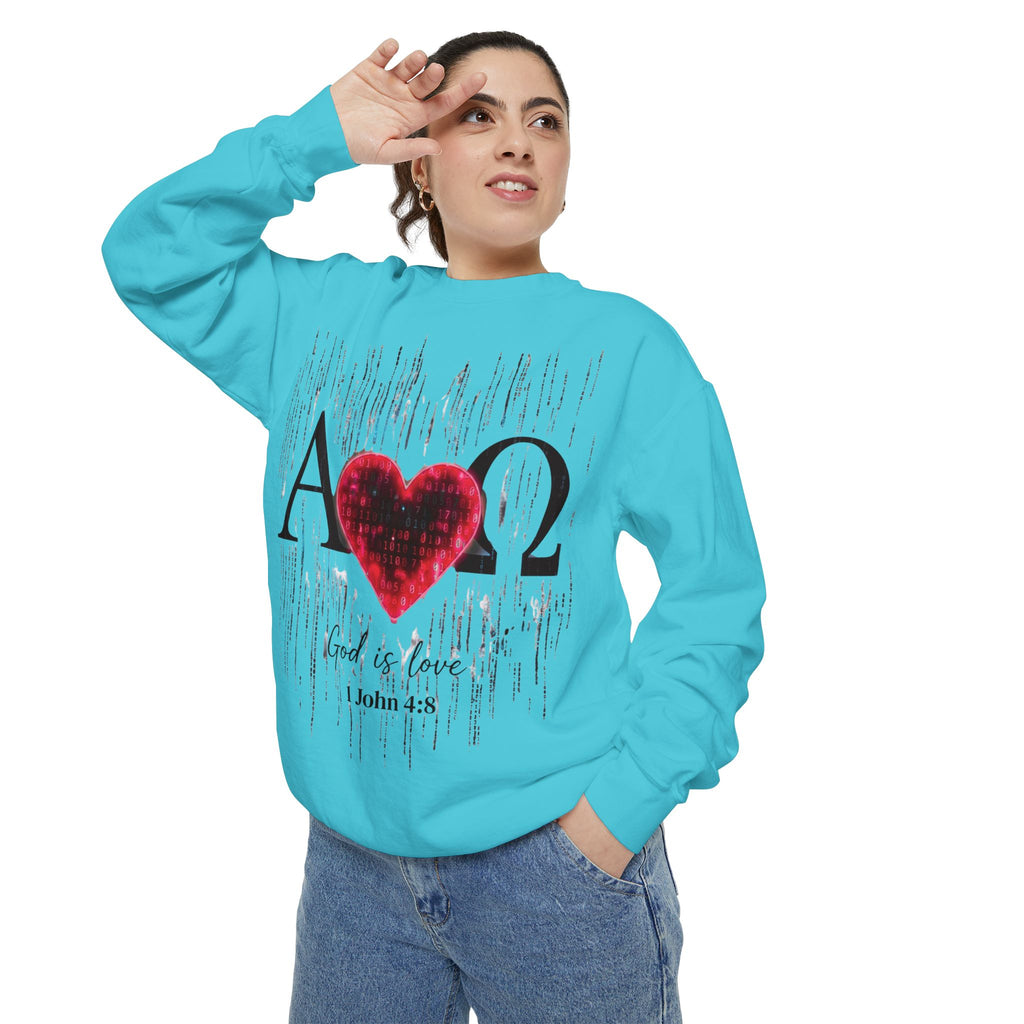 Alpha Omega Heart design sweatshirt | God is Love 1 John 4:8 RomanEum