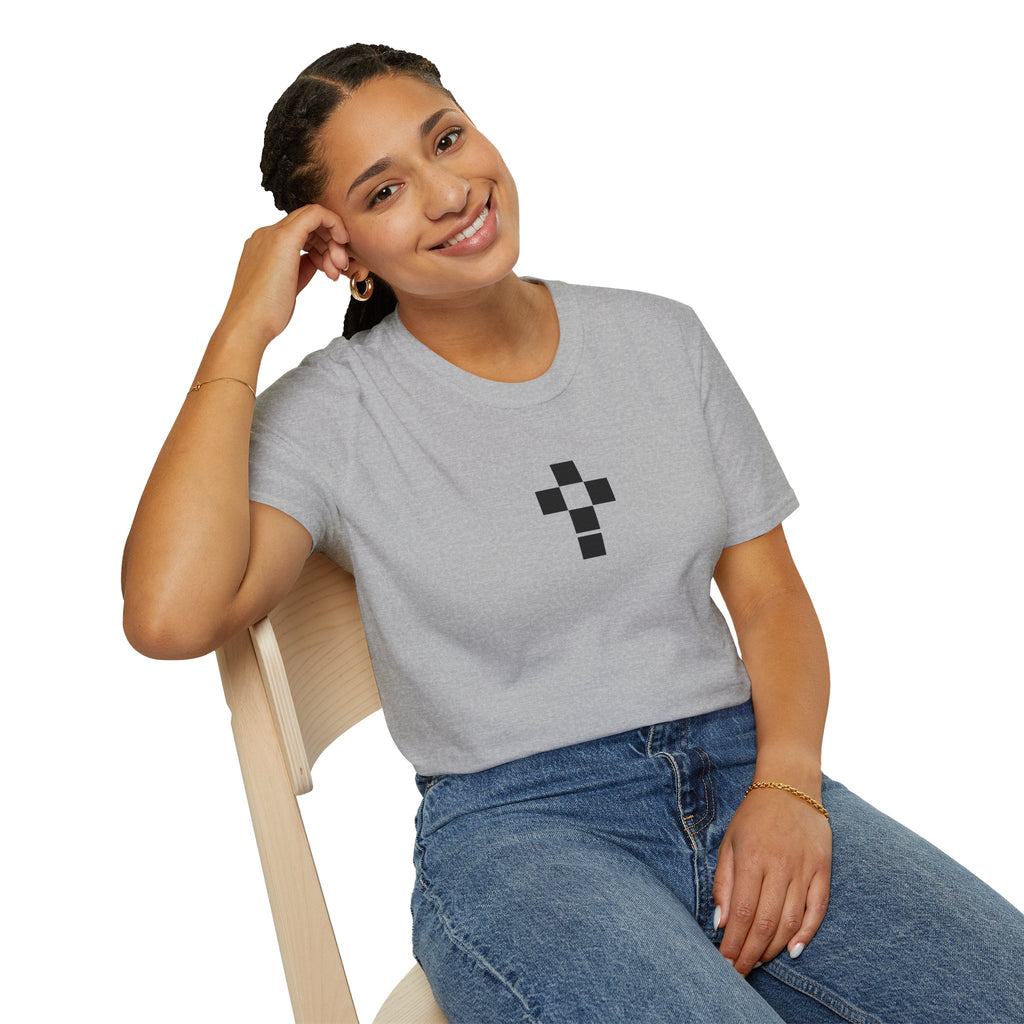 Romaneum Minimal Pixel Cross T-Shirt | Small Black Geometric Cross