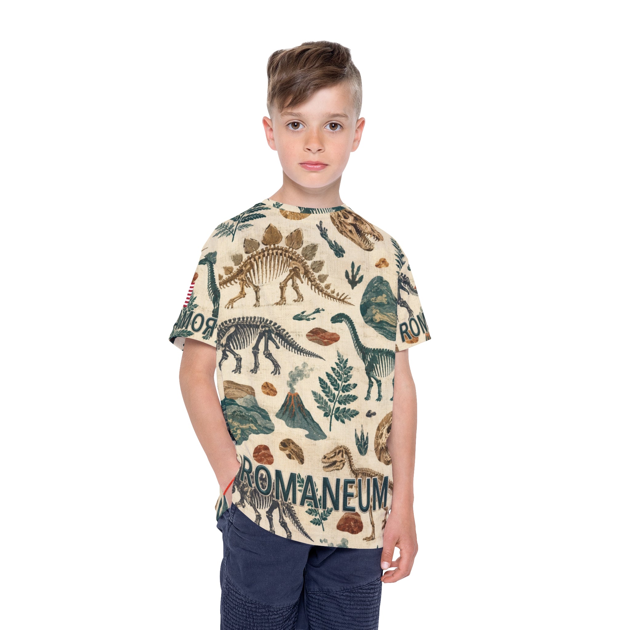 Kids Dinosaur Jersey — 'Romaneum' All-Over Print Sports Tee