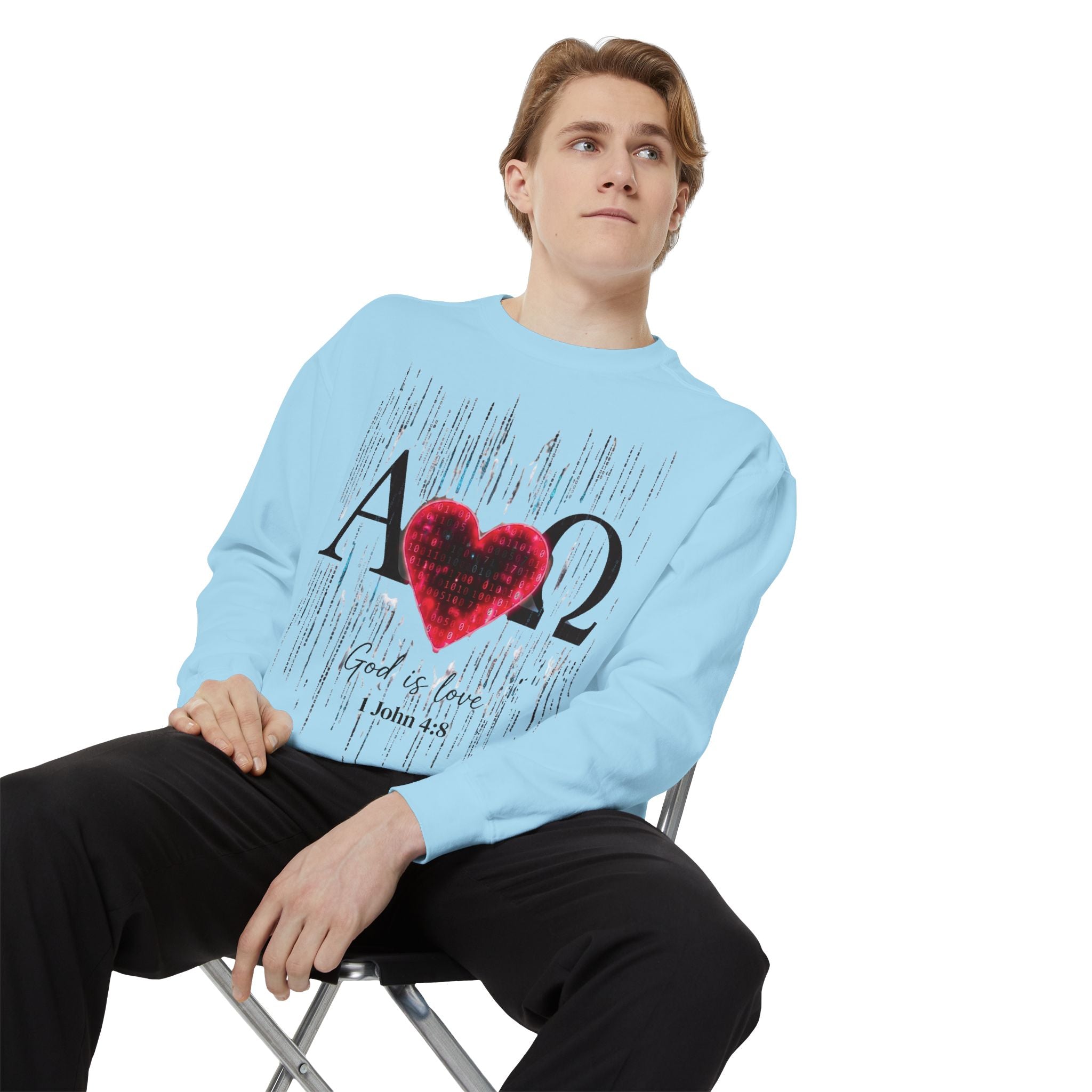 Alpha Omega Heart design sweatshirt | God is Love 1 John 4:8 RomanEum
