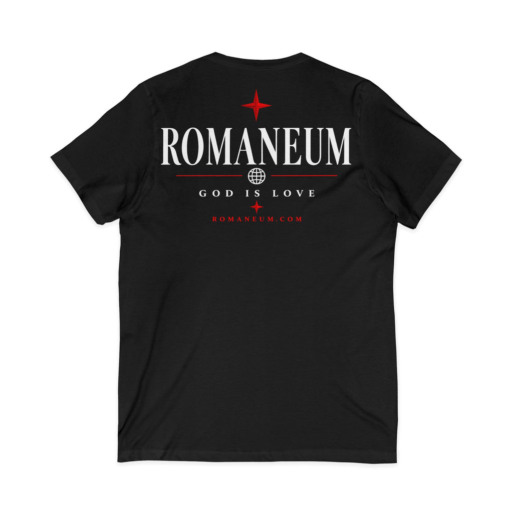 Romaneum "Amor/Roma" V-Neck Tee — God Is Love Christian Graphic Shirt