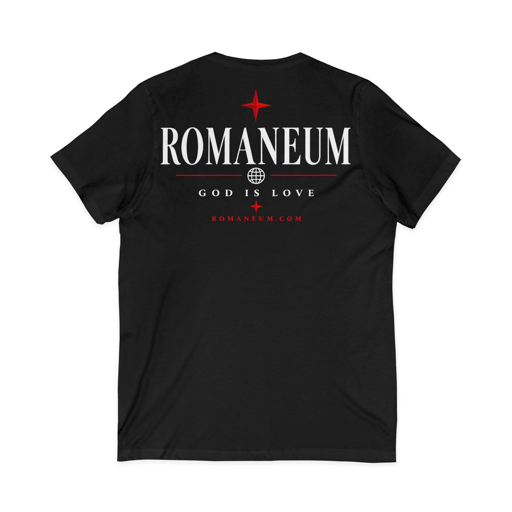 Romaneum "Amor/Roma" V-Neck Tee — God Is Love Christian Graphic Shirt