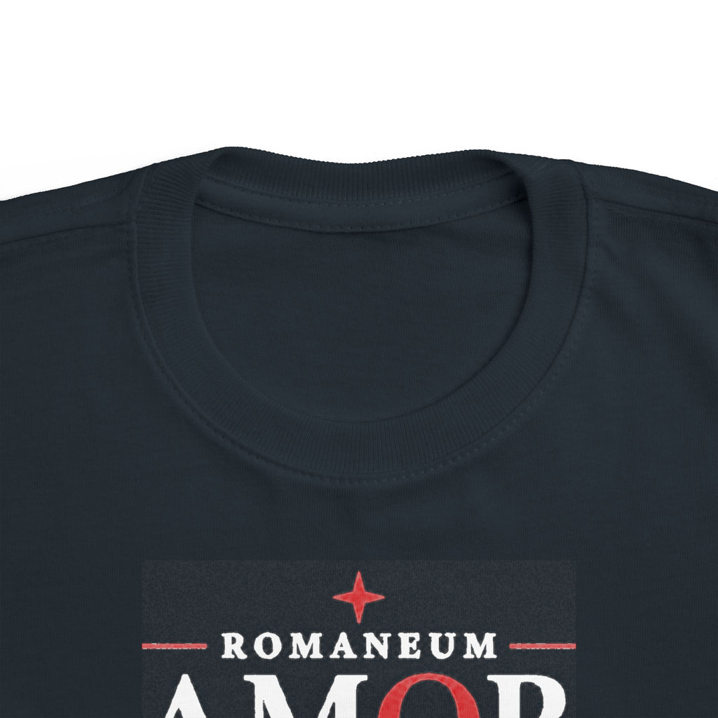 Toddler Tee — "AMOR / ROMA" Roman Catholic Kids Shirt (Romaneum: God Is Love)