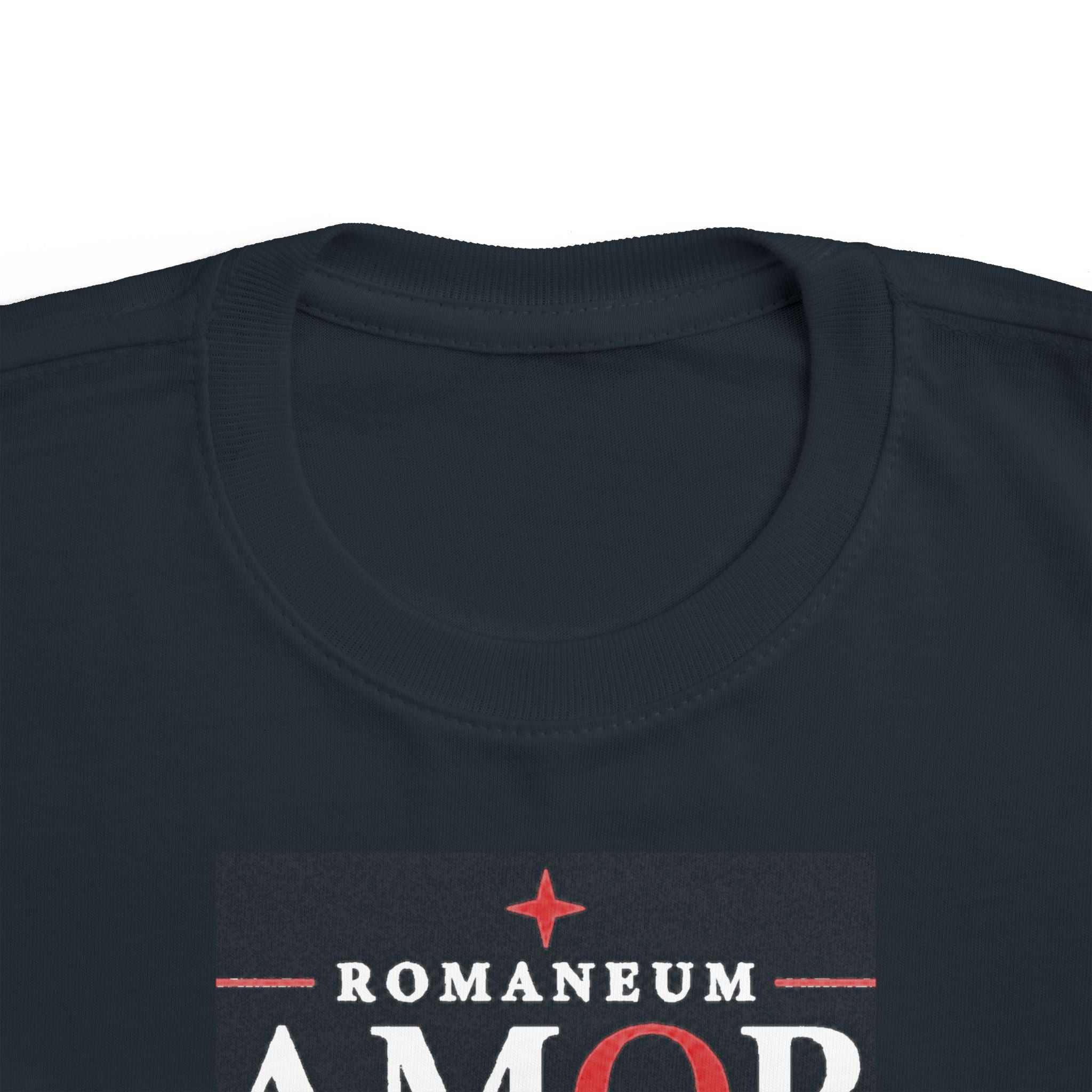 Toddler Tee — "AMOR / ROMA" Roman Catholic Kids Shirt (Romaneum: God Is Love)