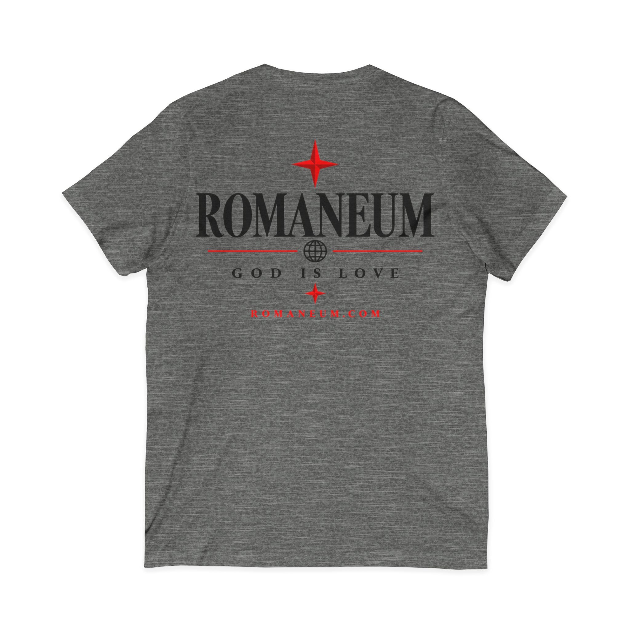 Romaneum "Amor/Roma" V-Neck Tee — God Is Love Christian Graphic Shirt
