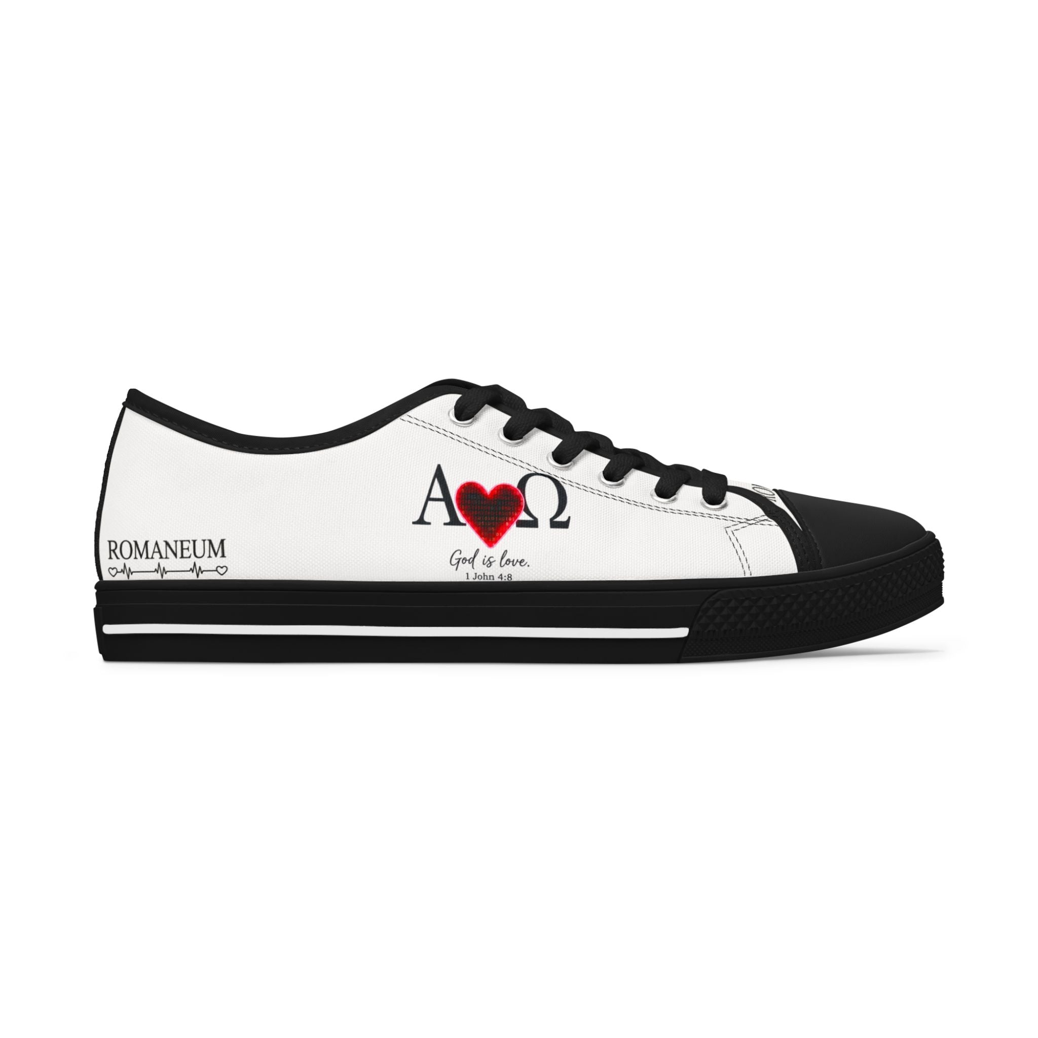 Alpha Omega Heart design Women's Low Top Sneakers | Christian faith love symbol