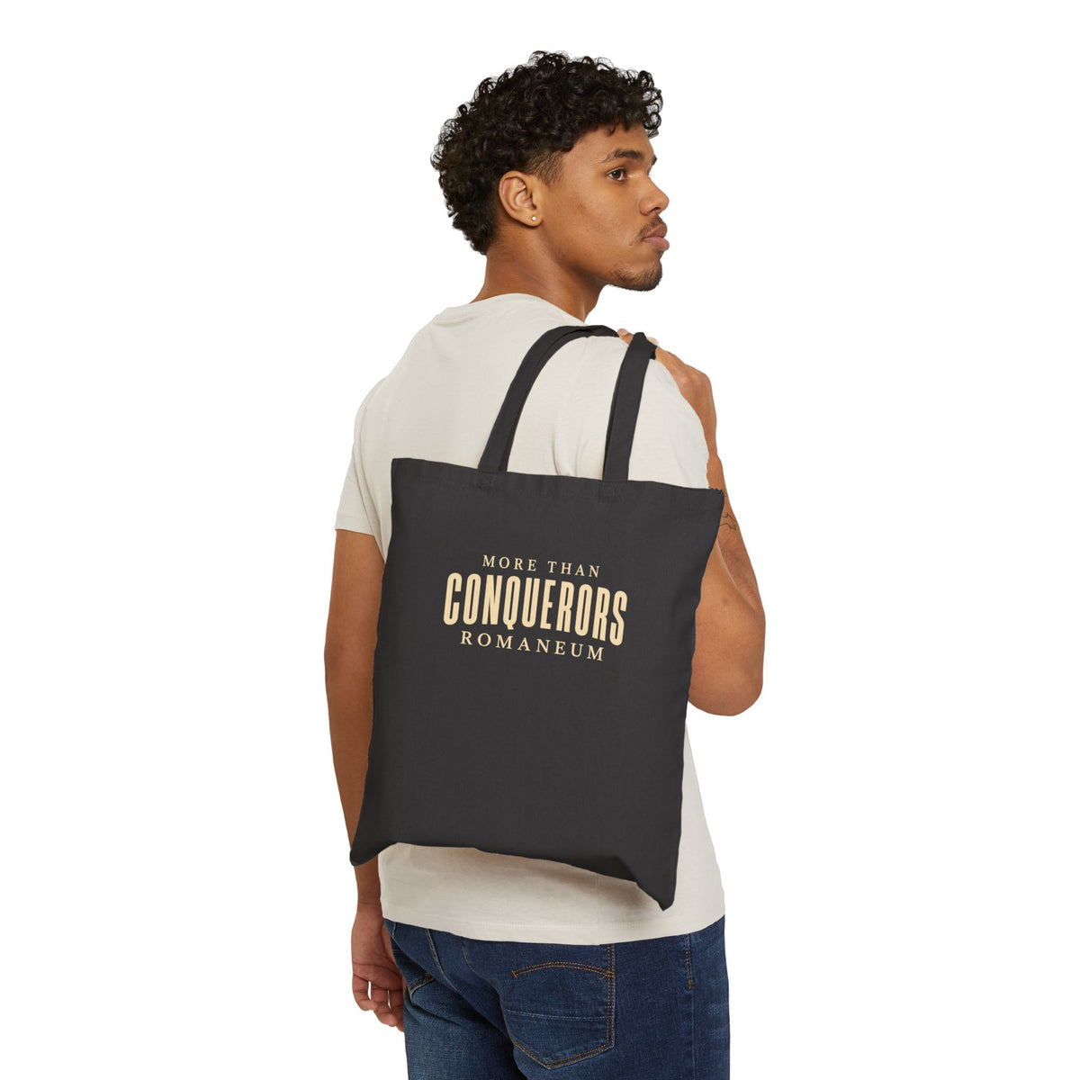 Conquerors Canvas Tote Bag — Minimal Inspirational Quote Grocery & Everyday Tote