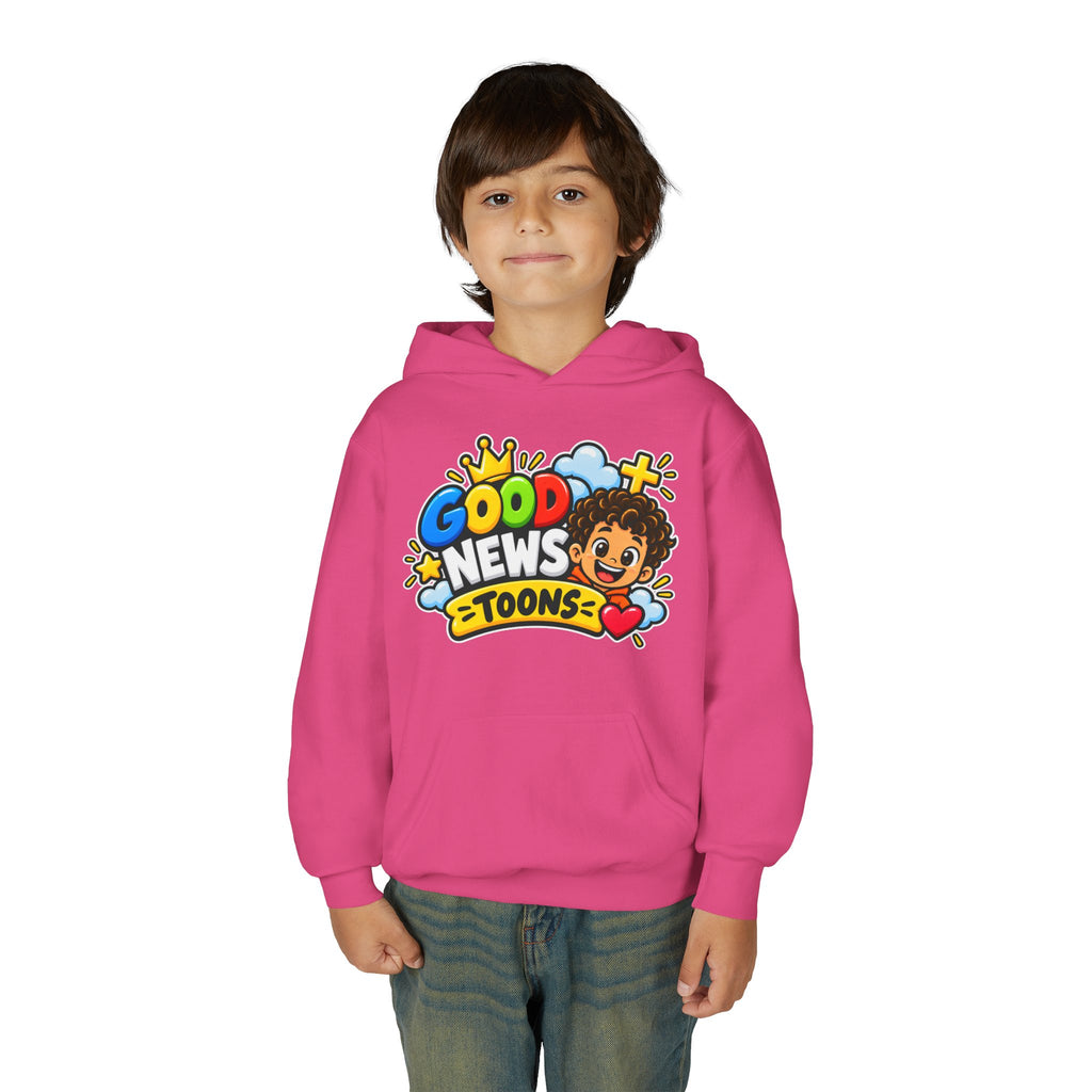 Youth Hoodie — "Good News Toons" Kids Cartoon Faith Hoodie (Faithful, Fun, Truth)