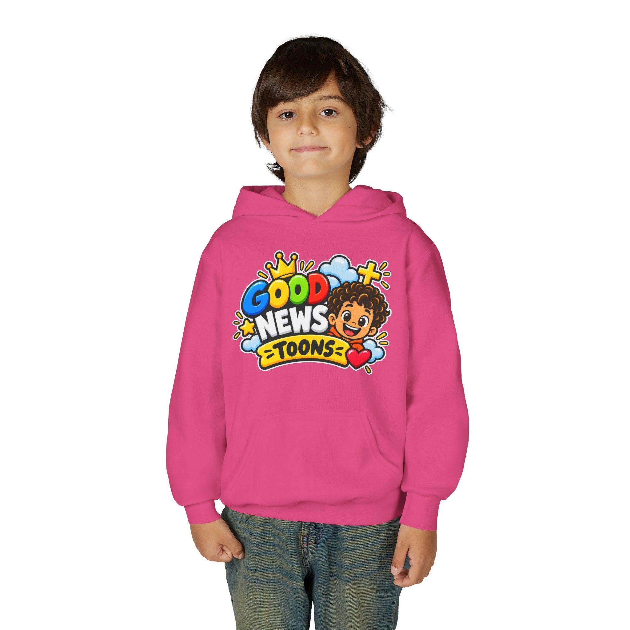 Youth Hoodie — "Good News Toons" Kids Cartoon Faith Hoodie (Faithful, Fun, Truth)
