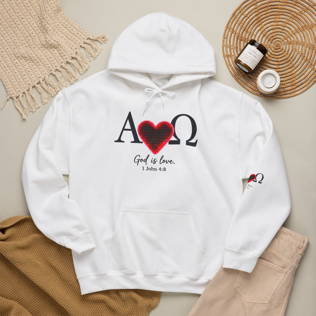 Alpha Omega Heart Hoodie | God is Love 1 John 4:8 Christian Hoodie
