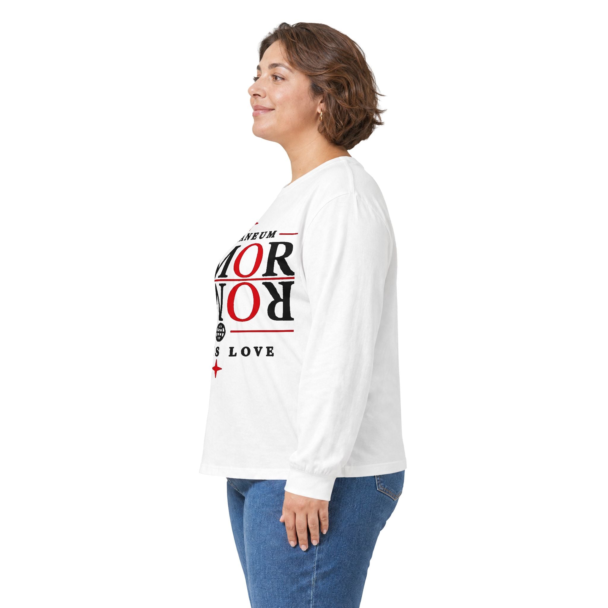Long Sleeve Tee — "AMOR" Romaneum God Is Love Religious Graphic Shirt