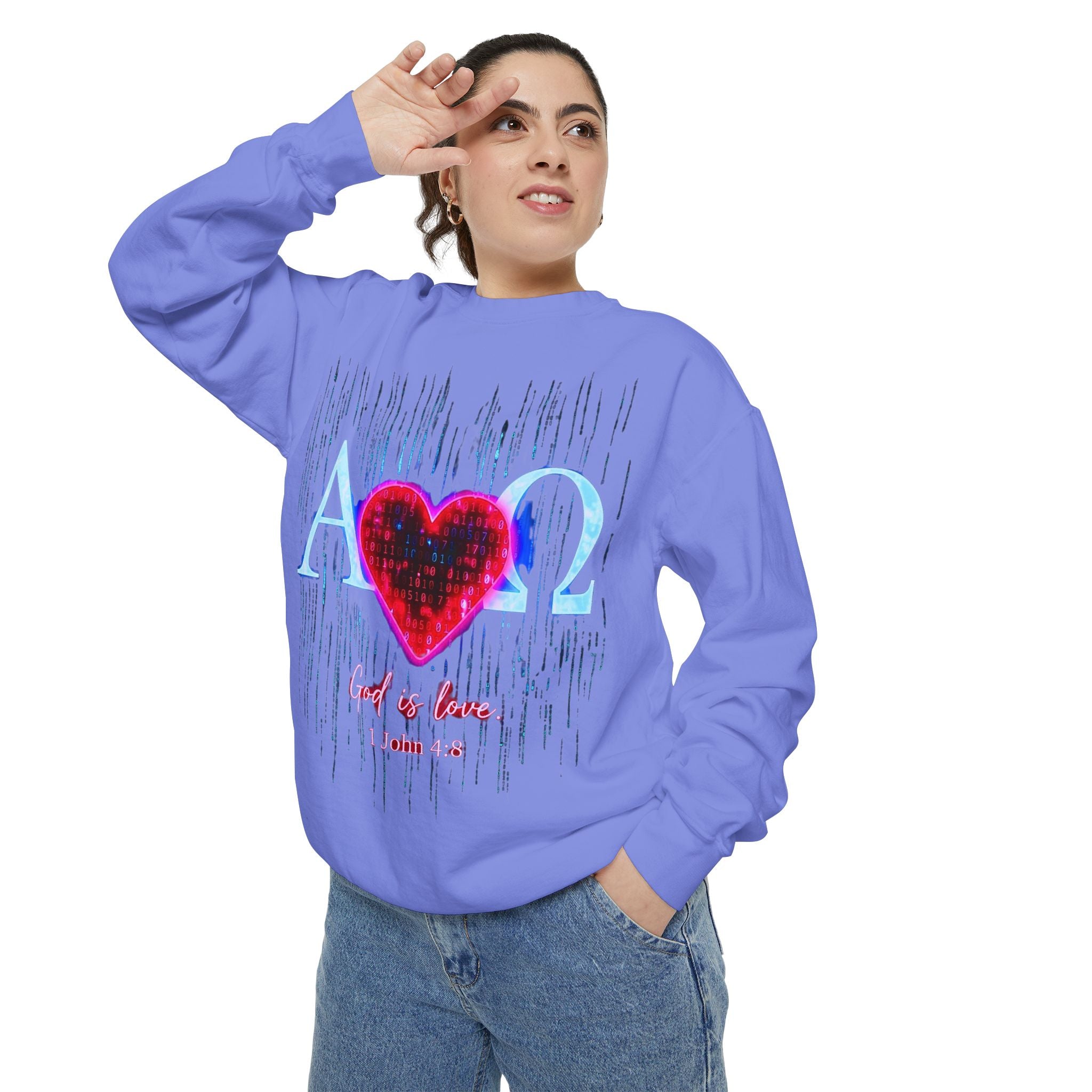Alpha Omega Heart design sweatshirt | God is Love 1 John 4:8 RomanEum