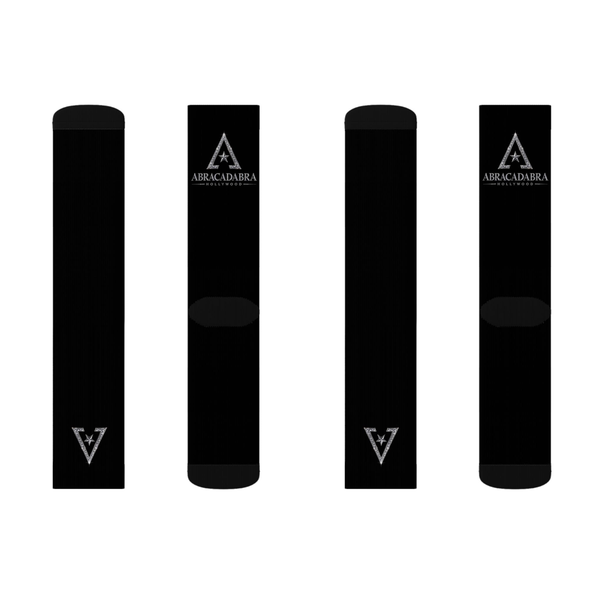 Black Sublimation Crew Socks with Abracadabra Logo — Magic-Themed Novelty Socks
