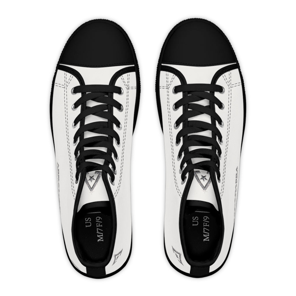 Women's High-Top Sneakers — Minimal White Canvas Shoes with Side Logo