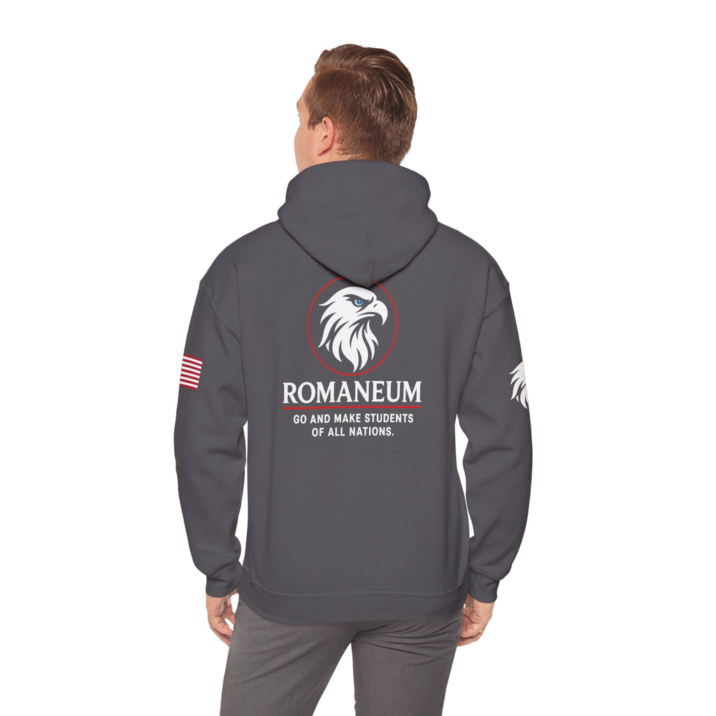 Romaneum Eagle Logo Hoodie | Romaneum School Crest, Patriotic Sleeve Design
