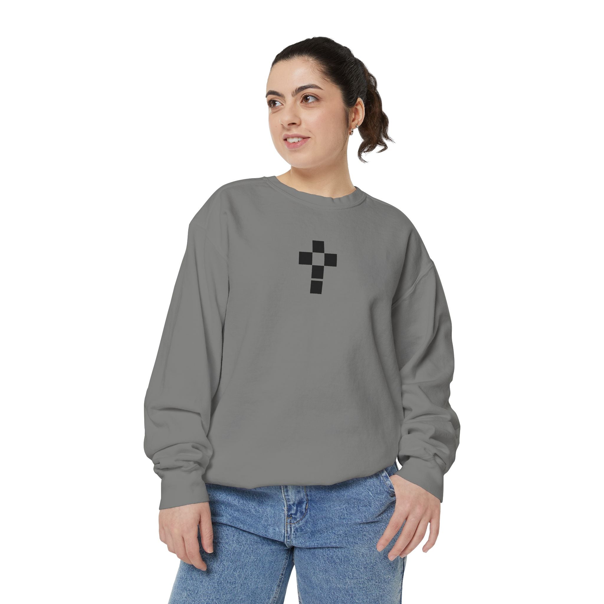 Romaneum Checkerboard Cross Sweatshirt | Minimal Religious Crewneck