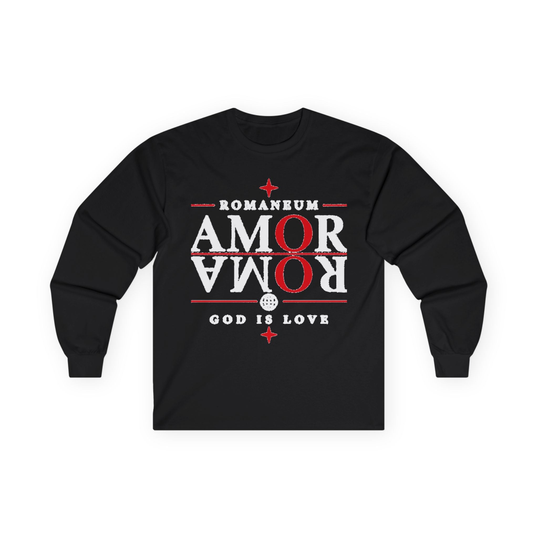 Long Sleeve Tee — "AMOR" Romaneum God Is Love Religious Graphic Shirt