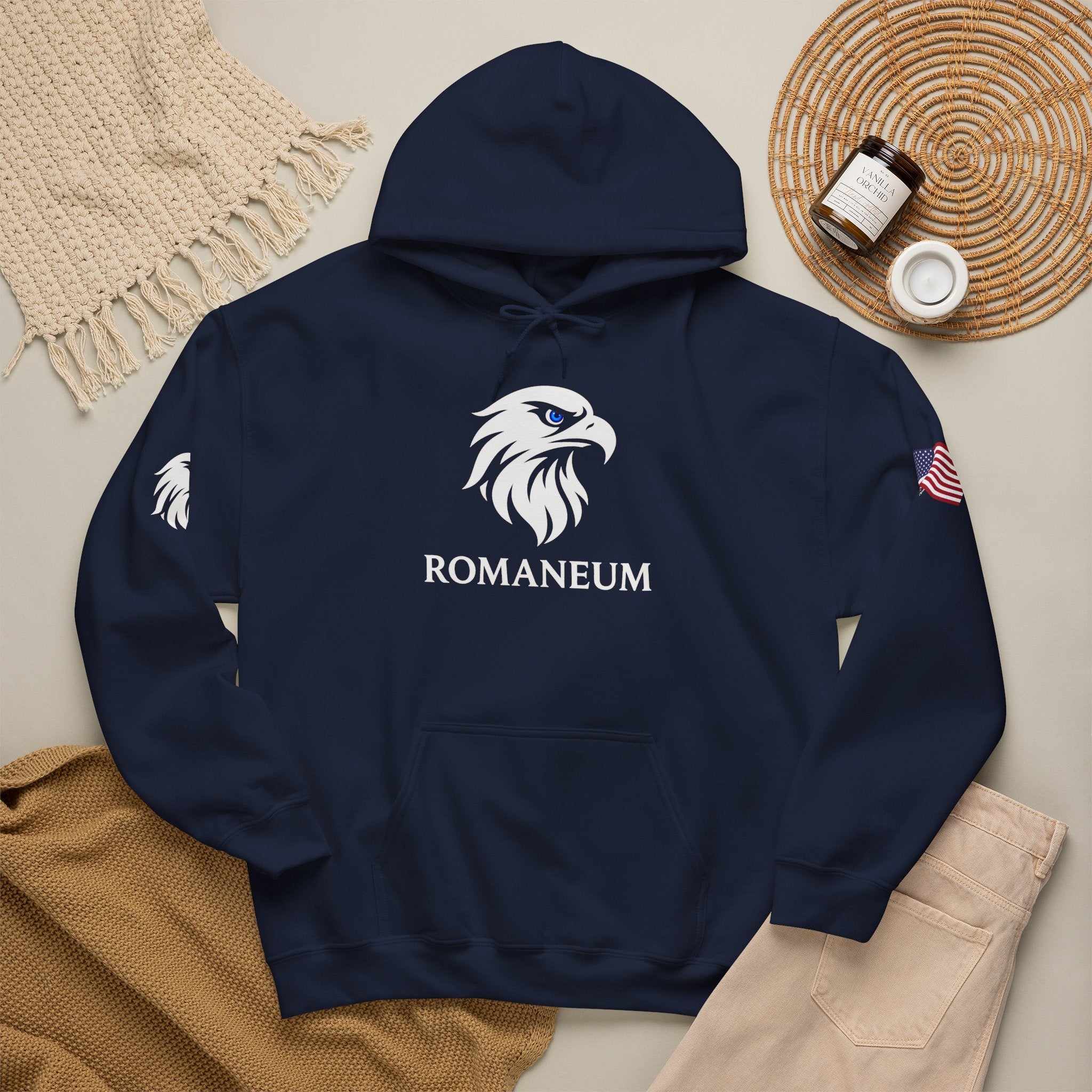 Romaneum Eagle Logo Hoodie | Romaneum School Crest, Patriotic Sleeve Design