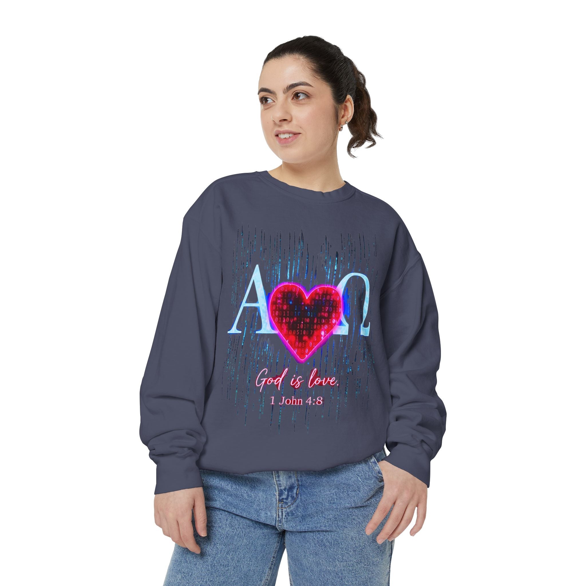 Alpha Omega Heart design sweatshirt | God is Love 1 John 4:8 RomanEum