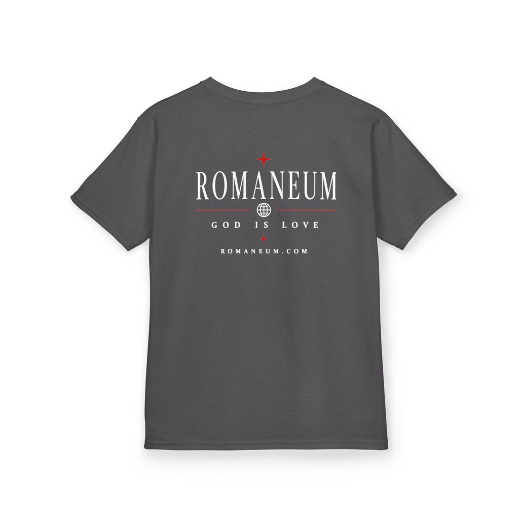 Kids Tee — "Amor Roma / God is Love" Religious Graphic Shirt