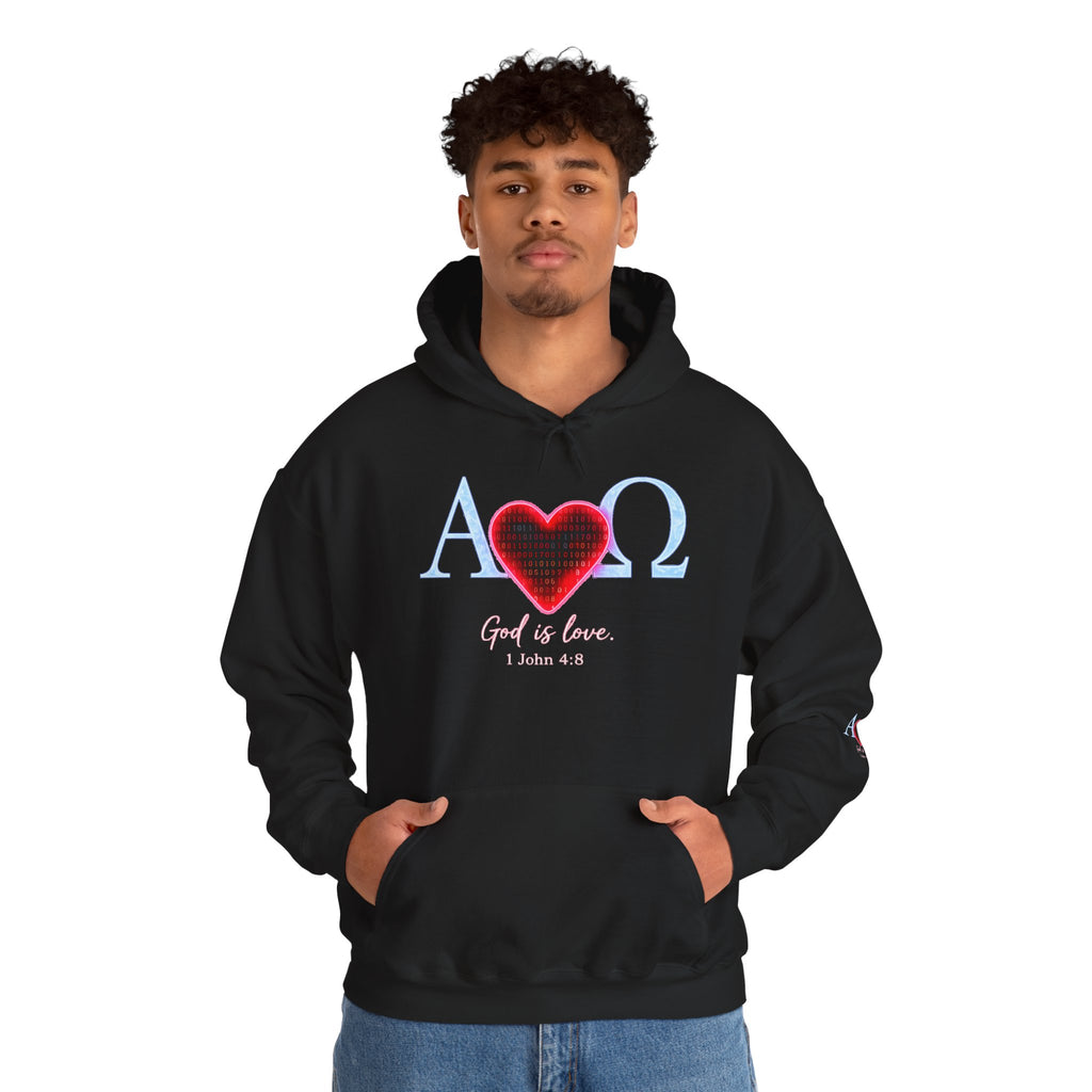 Romaneum Alpha Omega Heart Hoodie | God is Love 1 John 4:8 Christian Hoodie