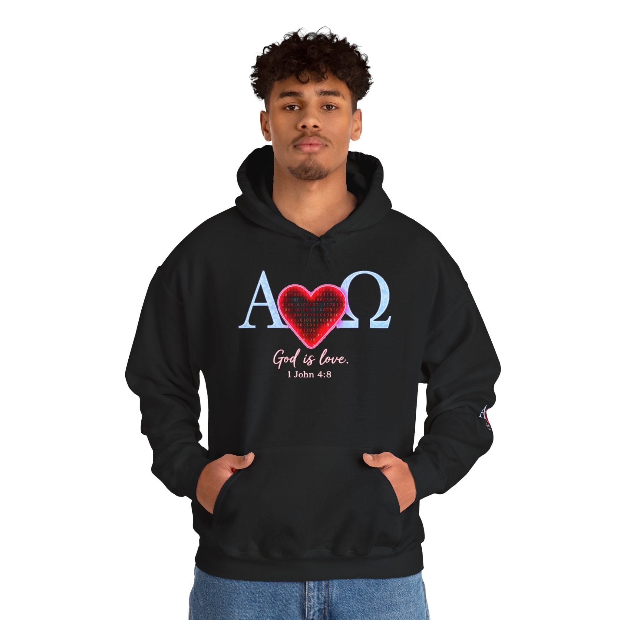 Alpha Omega Heart Hoodie | God is Love 1 John 4:8 Christian Hoodie