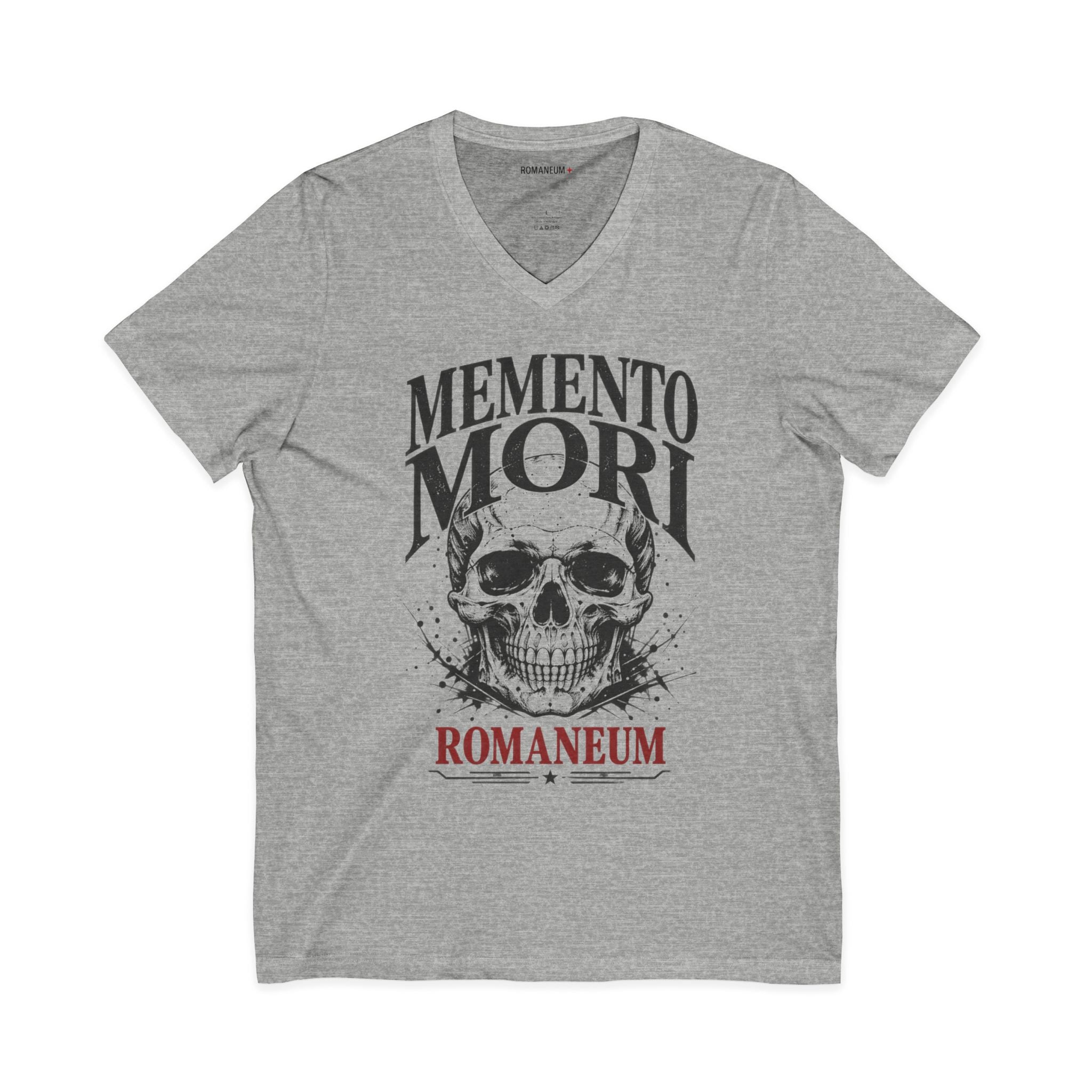 Memento Mori V-Neck Tee — Romaneum Skull Graphic Shirt