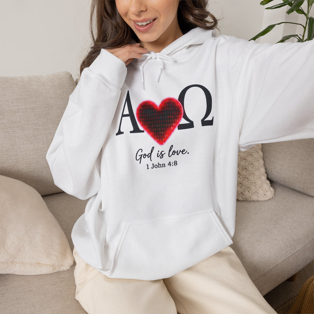 Romaneum Alpha Omega Heart Hoodie | God is Love 1 John 4:8 Christian Hoodie