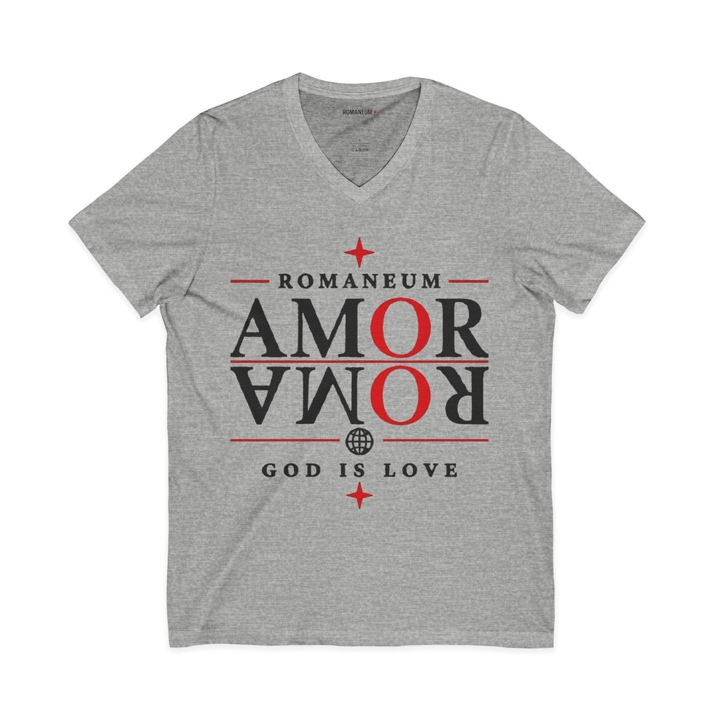 Romaneum "Amor/Roma" V-Neck Tee — God Is Love Christian Graphic Shirt