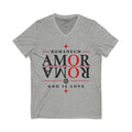 Romaneum "Amor/Roma" V-Neck Tee — God Is Love Christian Graphic Shirt