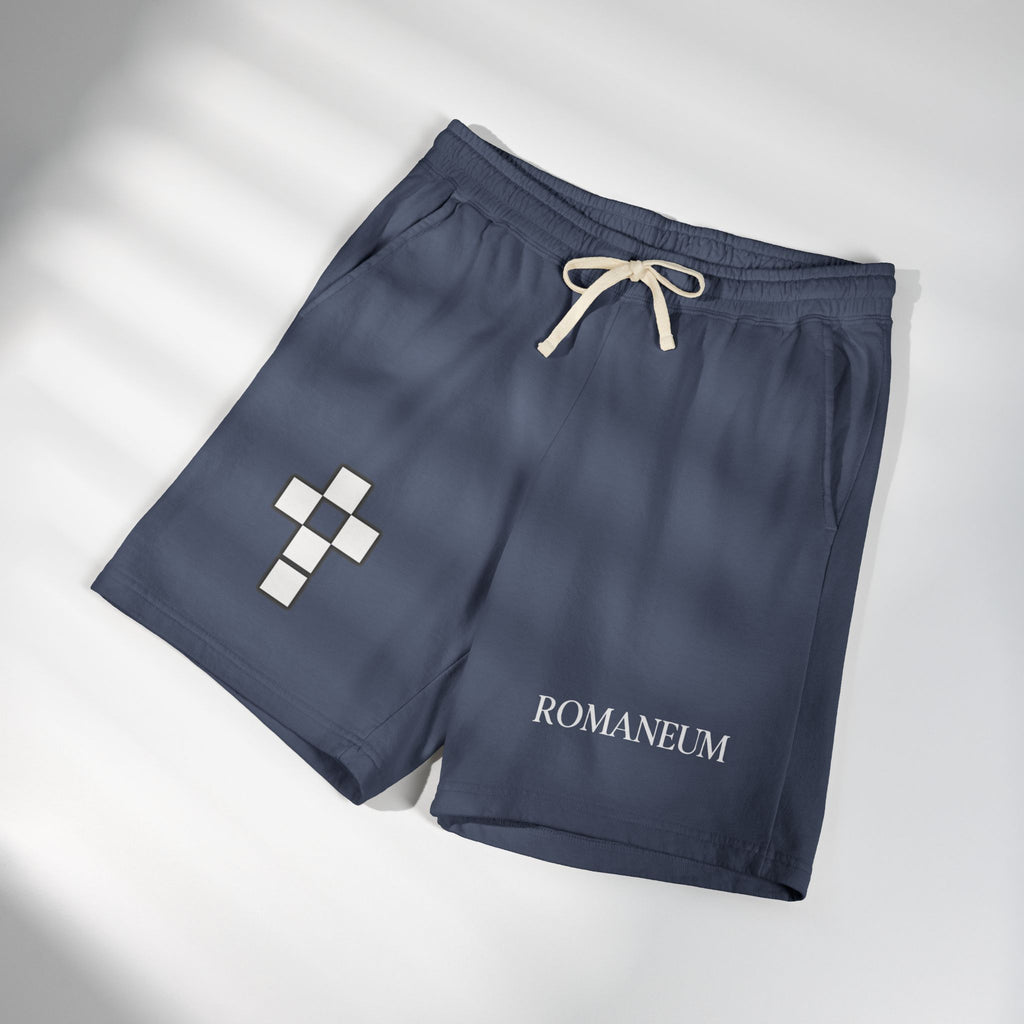 Romaneum Logo Fleece Sweat Shorts — Casual Athletic Lounge Shorts