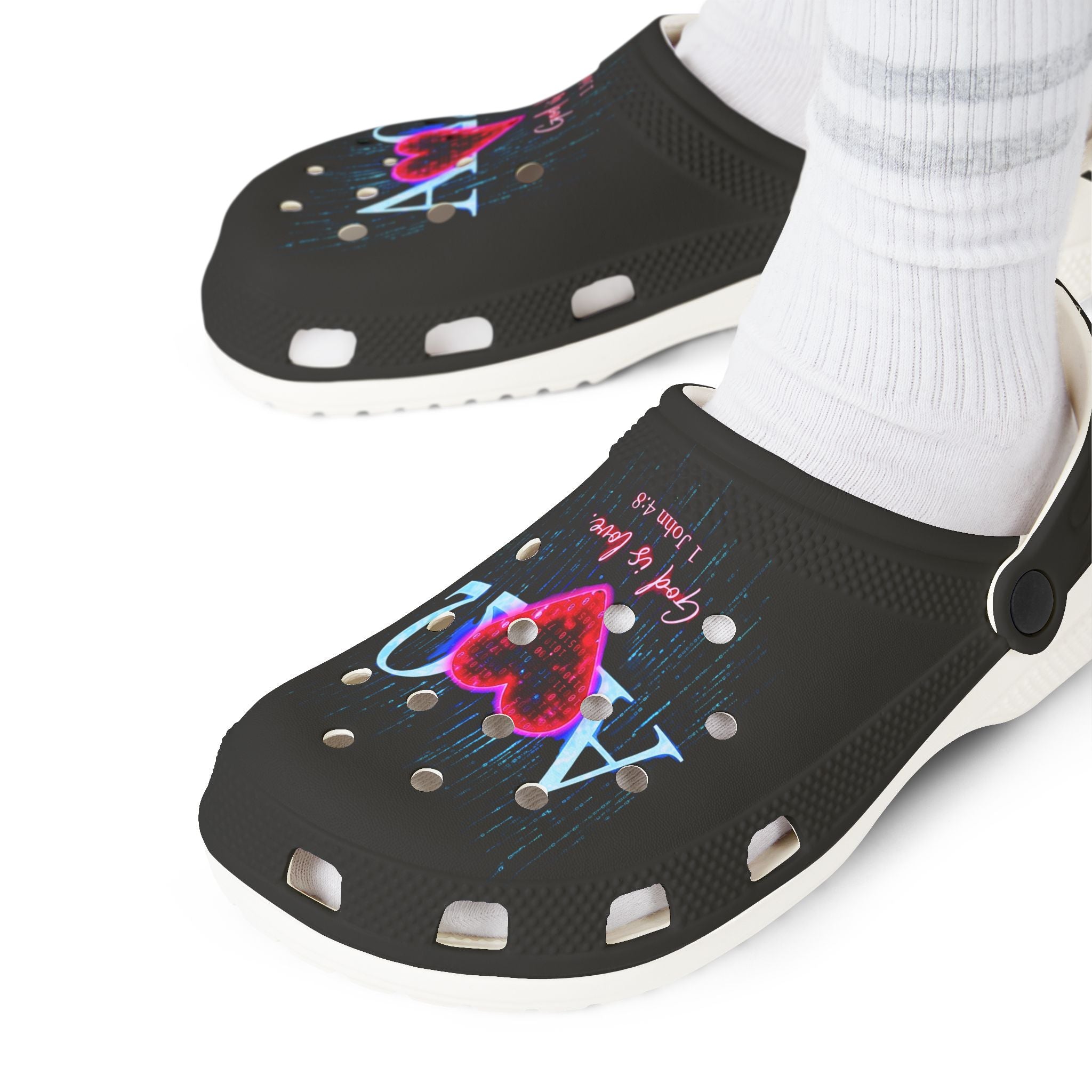 Alpha Omega Heart Polka Dot EVA Clogs | Slip-On Foam Shoes