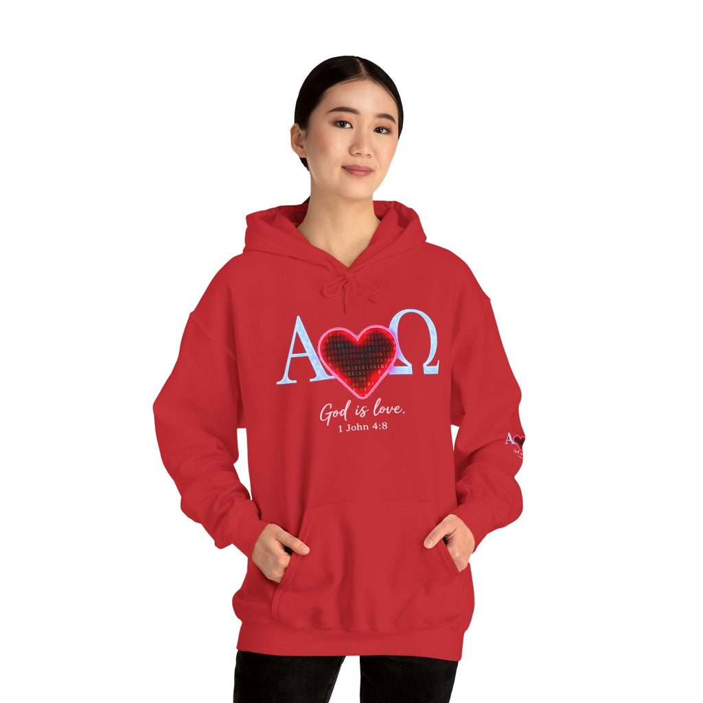 Romaneum Alpha Omega Heart Hoodie | God is Love 1 John 4:8 Christian Hoodie