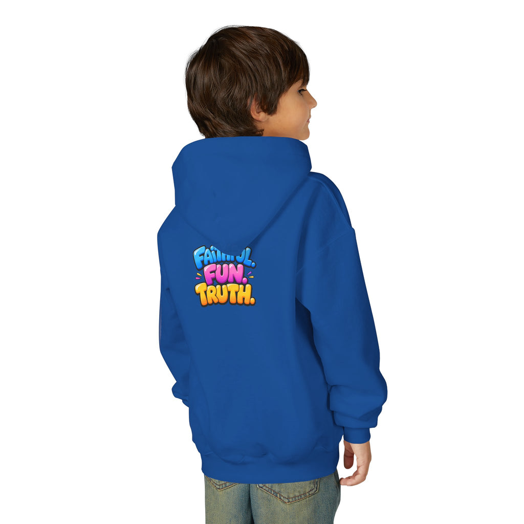 Youth Hoodie — "Good News Toons" Kids Cartoon Faith Hoodie (Faithful, Fun, Truth)