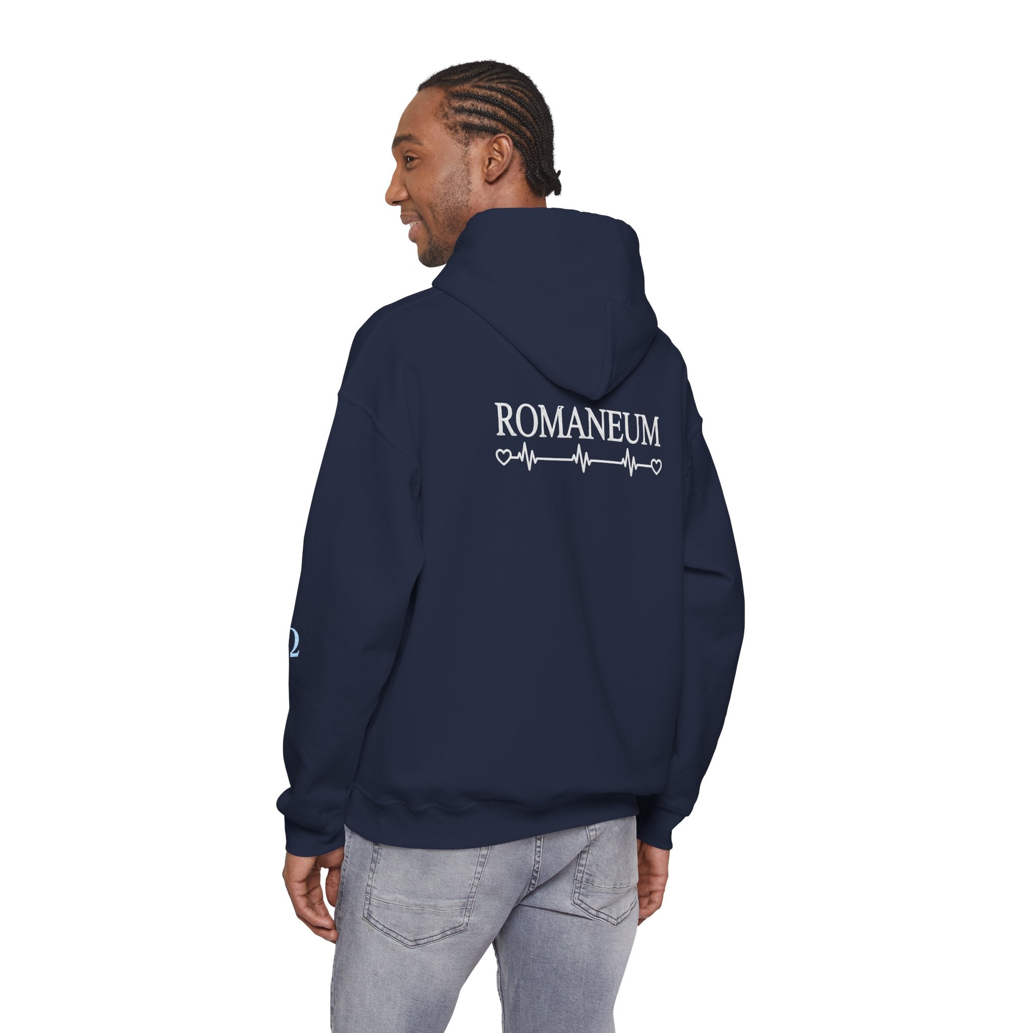 Romaneum Alpha Omega Heart Hoodie | God is Love 1 John 4:8 Christian Hoodie
