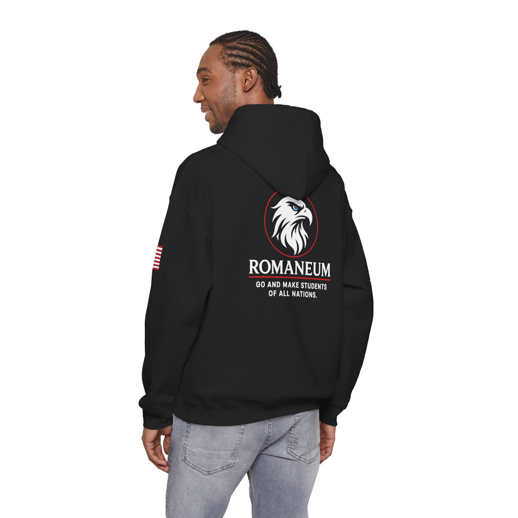 Romaneum Eagle Logo Hoodie | Romaneum School Crest, Patriotic Sleeve Design